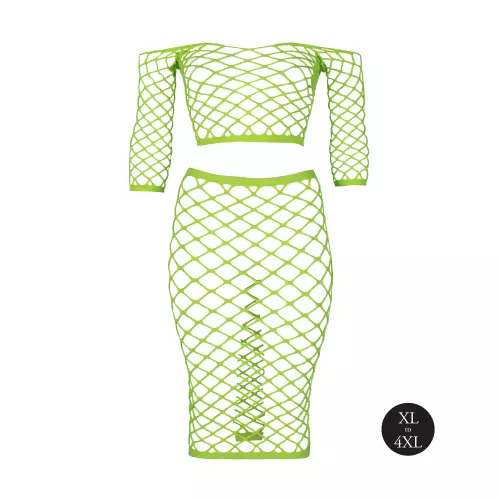 Bustier und Netzstoff-Kleid Schulterfrei Neongrün – 11/14