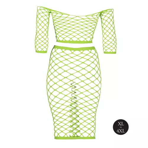 Bustier und Netzstoff-Kleid Schulterfrei Neongrün – 12/14