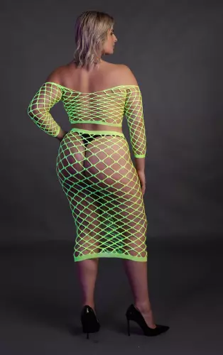 Bustier und Netzstoff-Kleid Schulterfrei Neongrün – 13/14