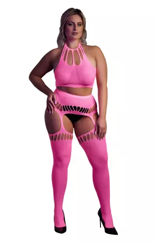 Set Rückenfreier Bustier und Strumpfhalter 2-teilig Neonrosa – 3/14