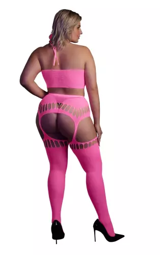 Set Rückenfreier Bustier und Strumpfhalter 2-teilig Neonrosa – 4/14