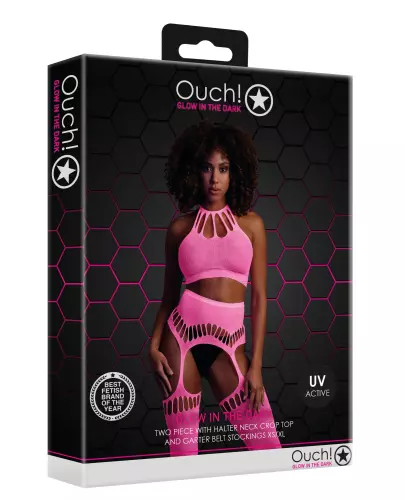 Set Rückenfreier Bustier und Strumpfhalter 2-teilig Neonrosa – 5/14