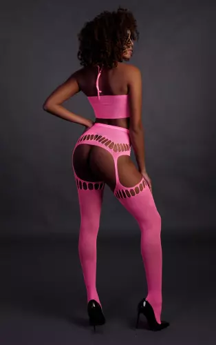 Set Rückenfreier Bustier und Strumpfhalter 2-teilig Neonrosa – 9/14