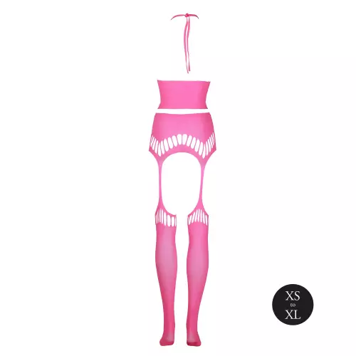 Set Rückenfreier Bustier und Strumpfhalter 2-teilig Neonrosa – 10/14