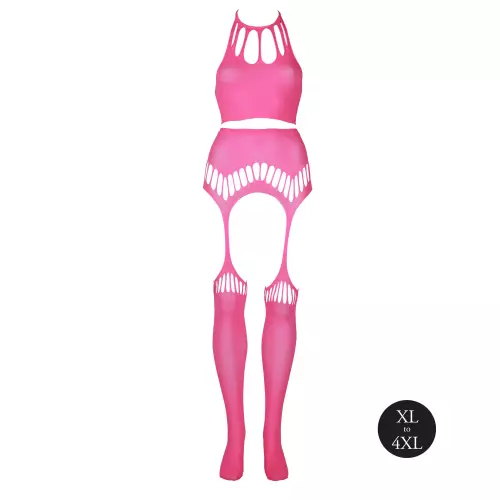 Set Rückenfreier Bustier und Strumpfhalter 2-teilig Neonrosa – 12/14