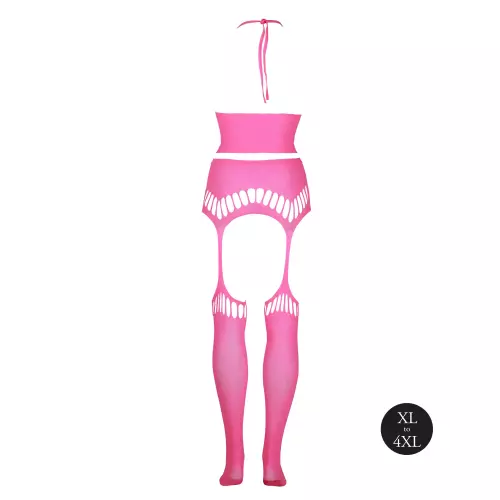 Set Rückenfreier Bustier und Strumpfhalter 2-teilig Neonrosa – 13/14