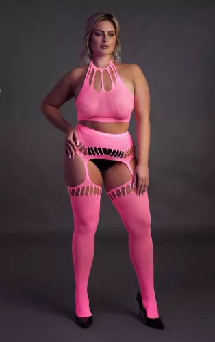 Set Rückenfreier Bustier und Strumpfhalter 2-teilig Neonrosa – 14/14