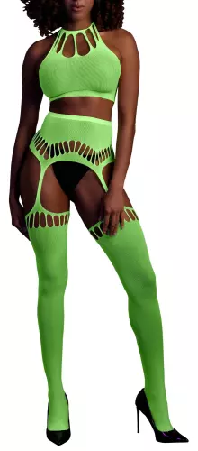 Set Rückenfreier Bustier und Strumpfhalter 2-teilig Neongrün – 1/14