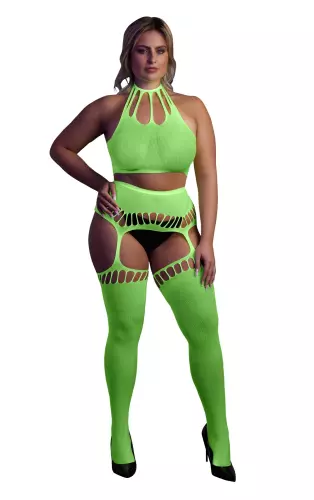 Set Rückenfreier Bustier und Strumpfhalter 2-teilig Neongrün – 3/14