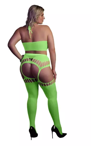 Set Rückenfreier Bustier und Strumpfhalter 2-teilig Neongrün – 4/14
