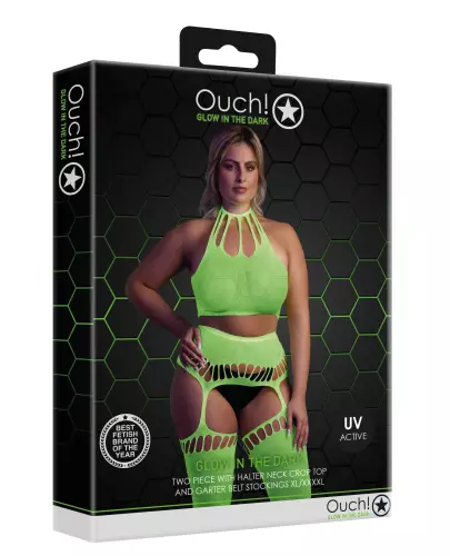 Set Rückenfreier Bustier und Strumpfhalter 2-teilig Neongrün – 6/14