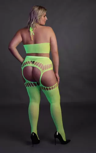 Set Rückenfreier Bustier und Strumpfhalter 2-teilig Neongrün – 13/14