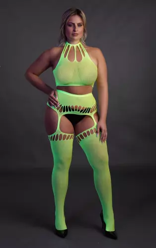 Set Rückenfreier Bustier und Strumpfhalter 2-teilig Neongrün – 14/14