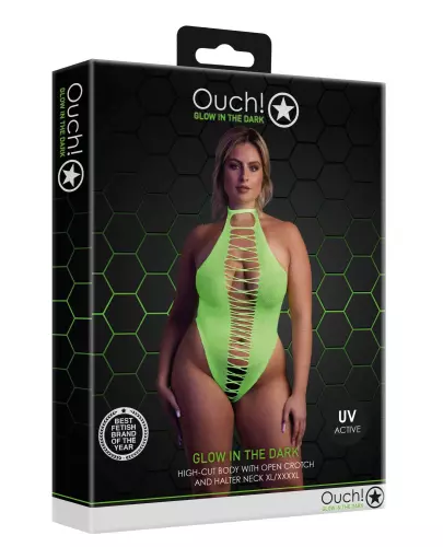 Body mit Ausschnitt im Schritt und rückenfrei Neongrün – 6/14