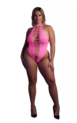 Body mit Ausschnitt im Schritt und rückenfrei Neonrosa – 3/14