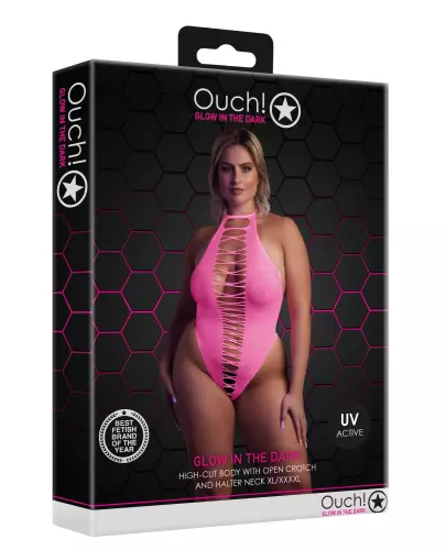 Body mit Ausschnitt im Schritt und rückenfrei Neonrosa – 6/14