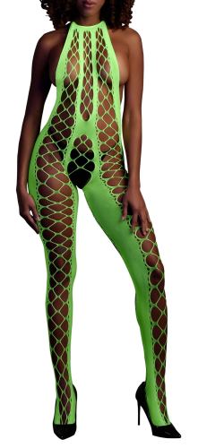 Neon Green Mesh Jumpsuit with Open Back
