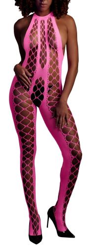 Neon Pink Mesh Jumpsuit with Open Back