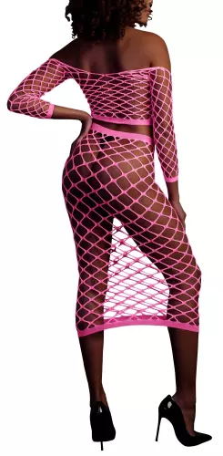 Bustier und Netzstoff-Kleid Schulterfrei Neonrosa – 2/15