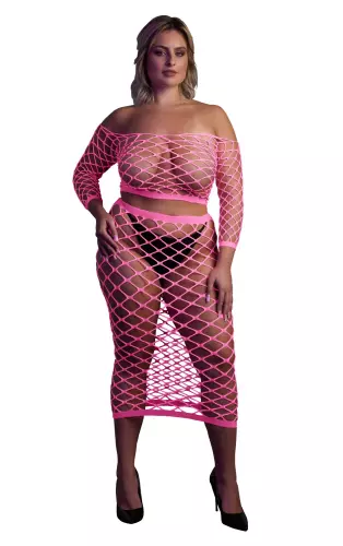 Bustier und Netzstoff-Kleid Schulterfrei Neonrosa – 3/15
