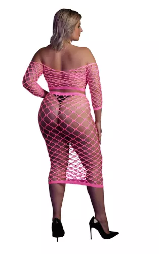 Bustier und Netzstoff-Kleid Schulterfrei Neonrosa – 4/15
