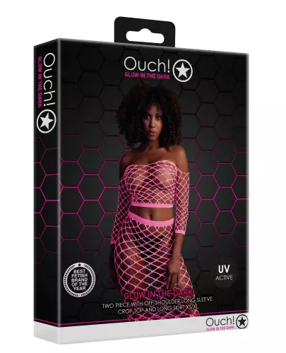 Bustier und Netzstoff-Kleid Schulterfrei Neonrosa – 5/15
