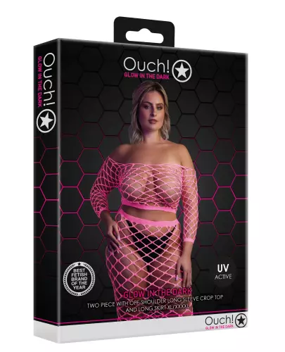 Bustier und Netzstoff-Kleid Schulterfrei Neonrosa – 6/15