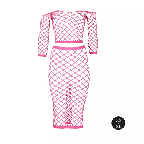 Bustier und Netzstoff-Kleid Schulterfrei Neonrosa – 8/15