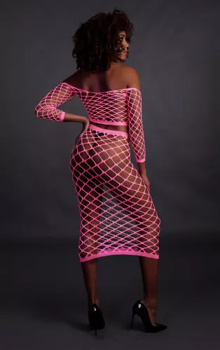 Bustier und Netzstoff-Kleid Schulterfrei Neonrosa – 9/15