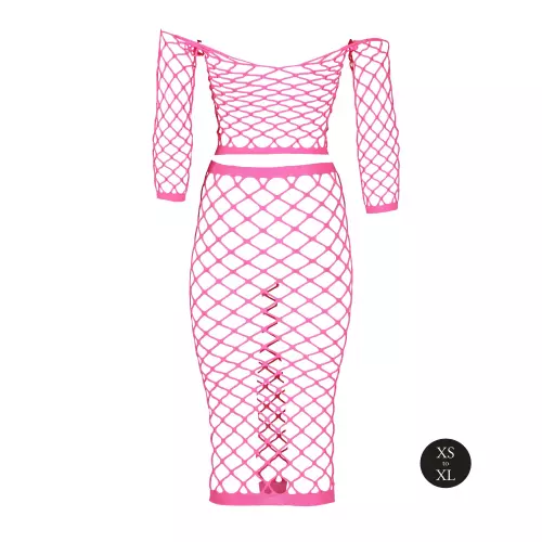 Bustier und Netzstoff-Kleid Schulterfrei Neonrosa – 10/15