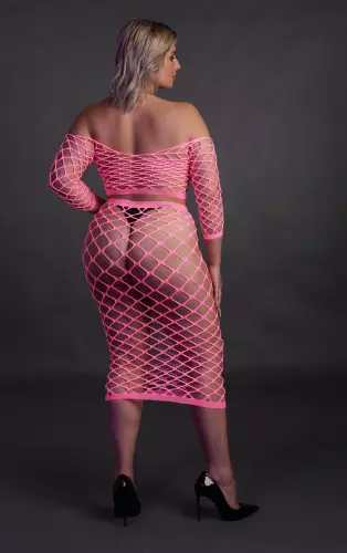 Bustier und Netzstoff-Kleid Schulterfrei Neonrosa – 12/15