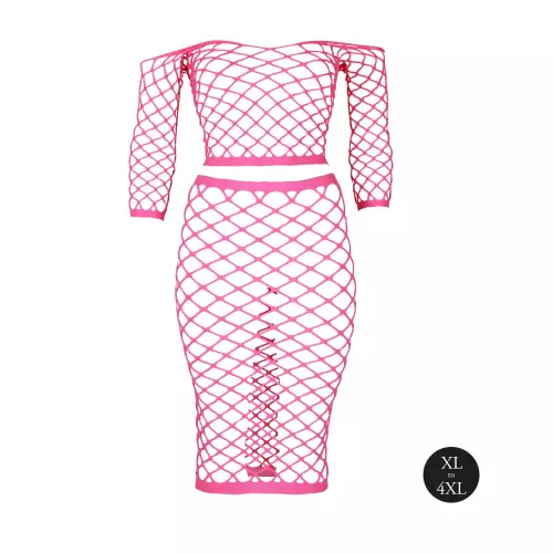 Bustier und Netzstoff-Kleid Schulterfrei Neonrosa – 13/15