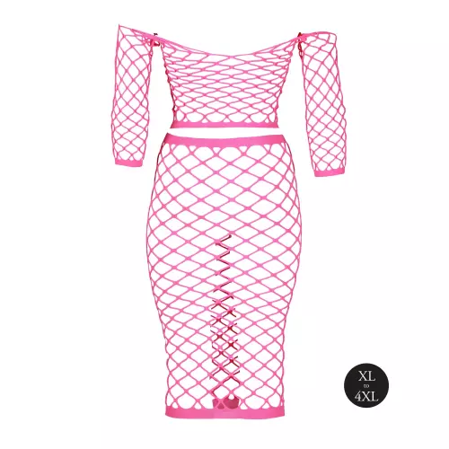 Bustier und Netzstoff-Kleid Schulterfrei Neonrosa – 15/15