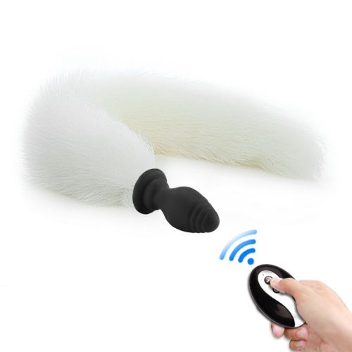 FOX TAIL VIBE Vibrating Tail Plug 6.5 x 3.2cm - 40cm White Tail
