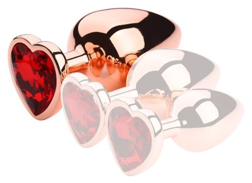 Gold Heart L Anal Jewel Plug 8 x 4.1cm Red