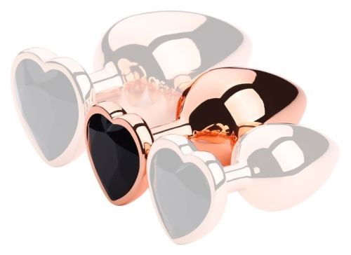 Gold Heart M Anal Jewel Plug 7 x 3.4cm Black