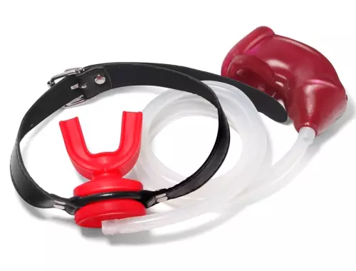 Urinal Knebel mit weicher Käfig Rot – 1/2