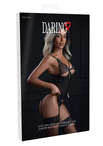 Body Strumpfgürtel String Lace and Mesh Schwarz – 7/8