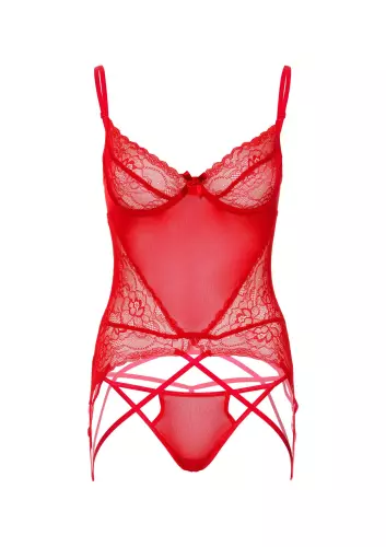Set mit Strumpfhalter Lace and Mesh Rot – 8/8