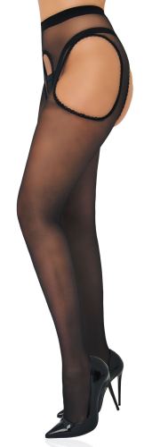 Black Satin Touch Suspender Tights with Back Opening