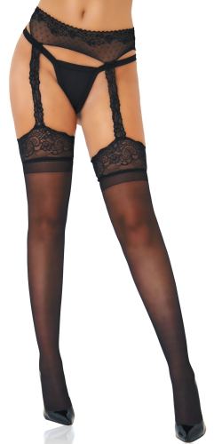 Black Satin Touch Garter Belt Effect Stockings