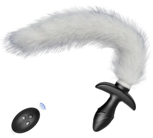 Tail Curve Vibrating Plug with White Tail 9 x 3.7cm Tail 30cm