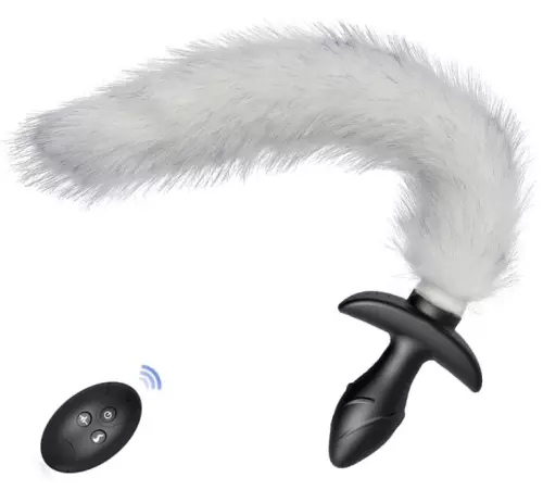 Vibrating Butt Plug mit weißem Schwanz Tail Curve 9 x 3.7cm Schwanz 30cm – 1/10