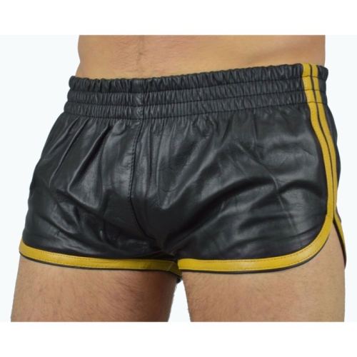 Faux Leather Shorts Sports Line Black-Yellow