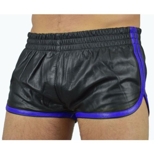 Faux Leather Shorts Sports Line Black-Blue