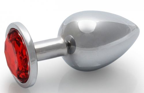 Round Gem M Anal Jewel 7 x 3.3 cm Silver-Red