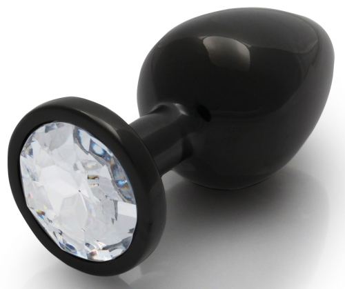 Anal Jewel Round Gem L 8 x 4cm Black-Transparent