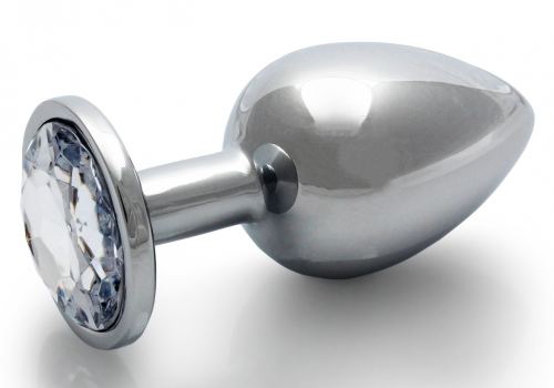 Anal Jewel Round Gem L 8 x 4cm Silver-Transparent