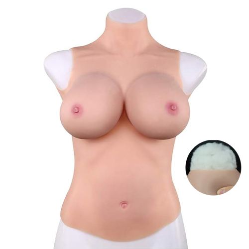 Full Bust Realistic Breasts Cotton - High Neck - Cup G