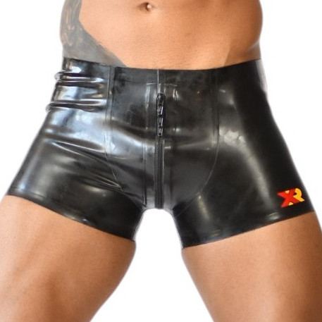Xrub Latex Shorts with Front/Back Zip Black-Red